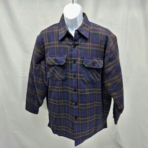 Vintage LAKES Quilted Flannel Shacket Jacket Blue Plaid Men's XL